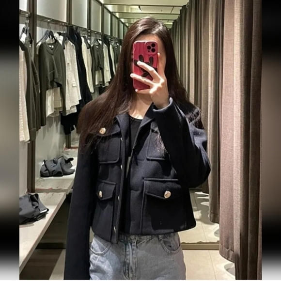 New Zara Cropped Gold Button Front Navy Jacket Blogger Fav NWT Small 3046/086 - Picture 10 of 16
